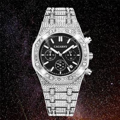 AAA CZ AP Full Bling Diamond Watch для мужчин Хип-хоп Iced Out Мужские часы Роскошные кварцевые часы Мужские водонепроницаемые хронограф Montre Homme