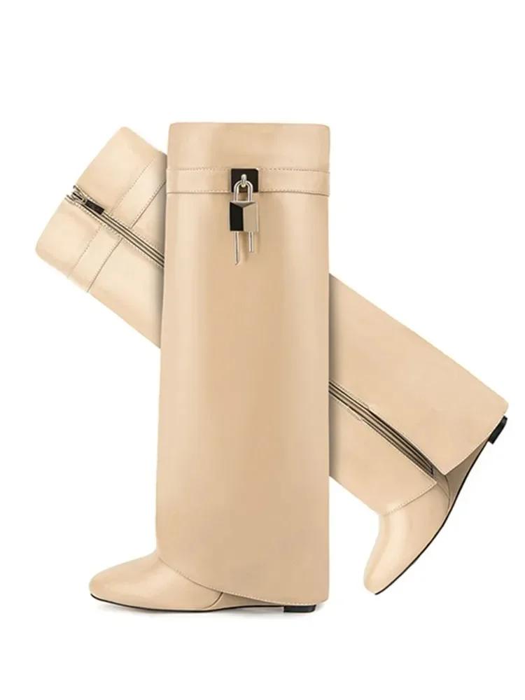 2024 New European and American Brand Wedge Heel Thick Bottom Skirt Boots Women's Fashion Side Zipper Knee Length Banquet Boots