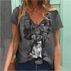 Summer Women's Cute Pet Series V-neck 3D Printed Daily Short Sleeved T-shirt for Women Shirt