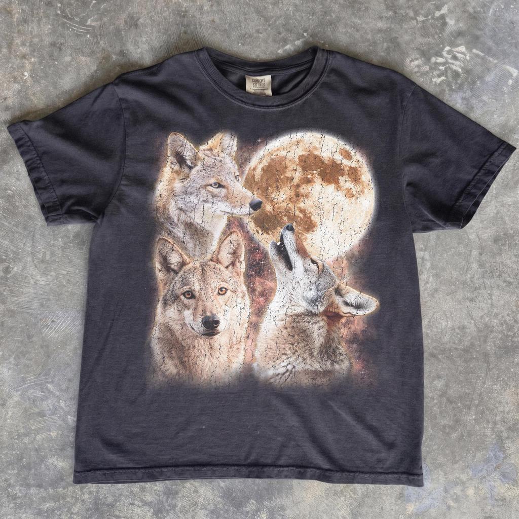 Three Wolves Moon Shirt, Howling Wolf Graphic Tee, Wildlife Nature Top