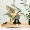 Wood Carving Hummingbird Ornament with Tree Stump/Bell Handcrafted Bird Figurine Statue Sculpture Home Office Desktop Decoration