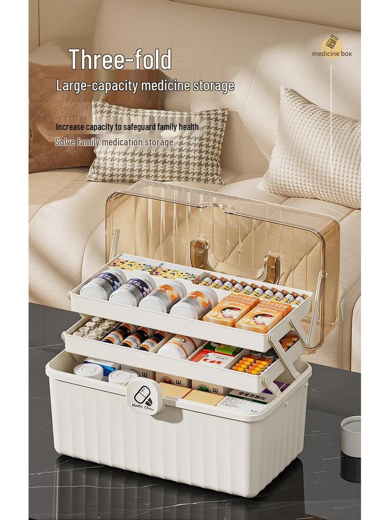 Портативный многослойный ящик для лекарств - Большая вместимость для хранения аптечки первой помощи для домашнего использования