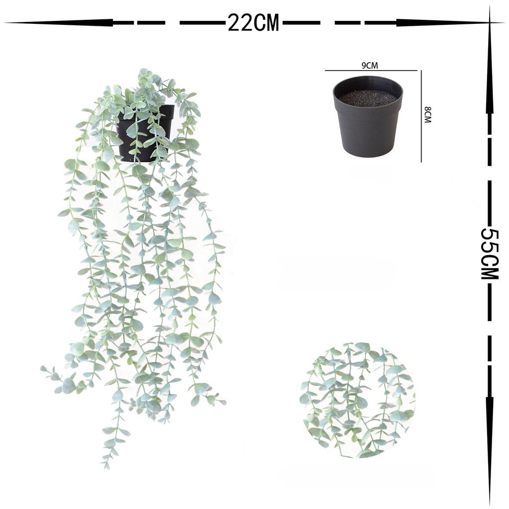 Artificial Hanging Plants Set with Small Pot Eucalyptus Leaf Vine Potted for Indoor Outdoor Wall Home Shelf Decoration