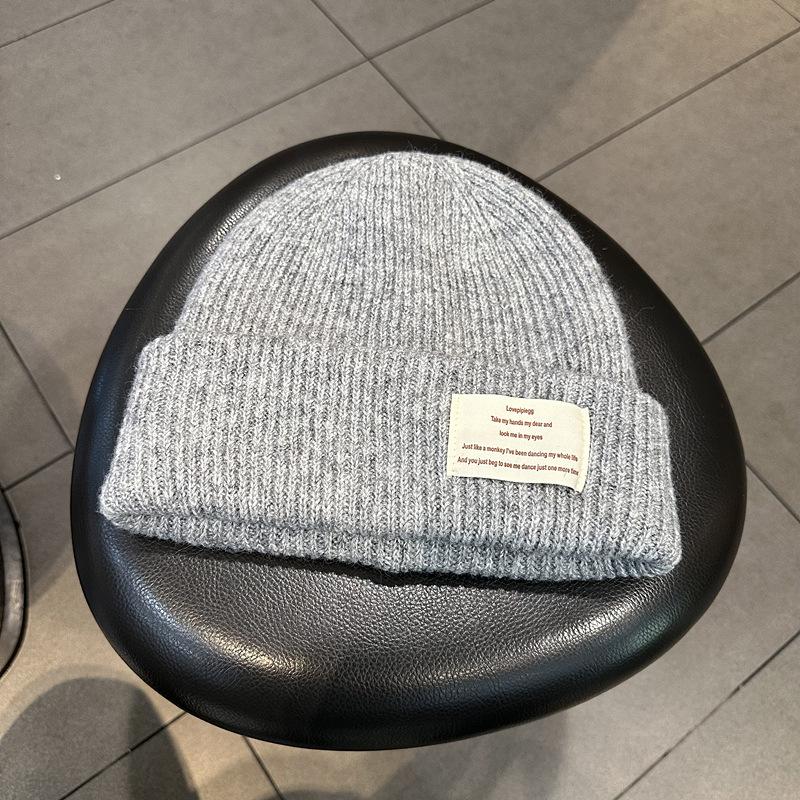 Вязаная шапка для женщин на осень и зиму в корейском стиле инс, модная, с надписью, из смесовой шерсти, толстая, теплая и непродуваемая шапка-пуловер