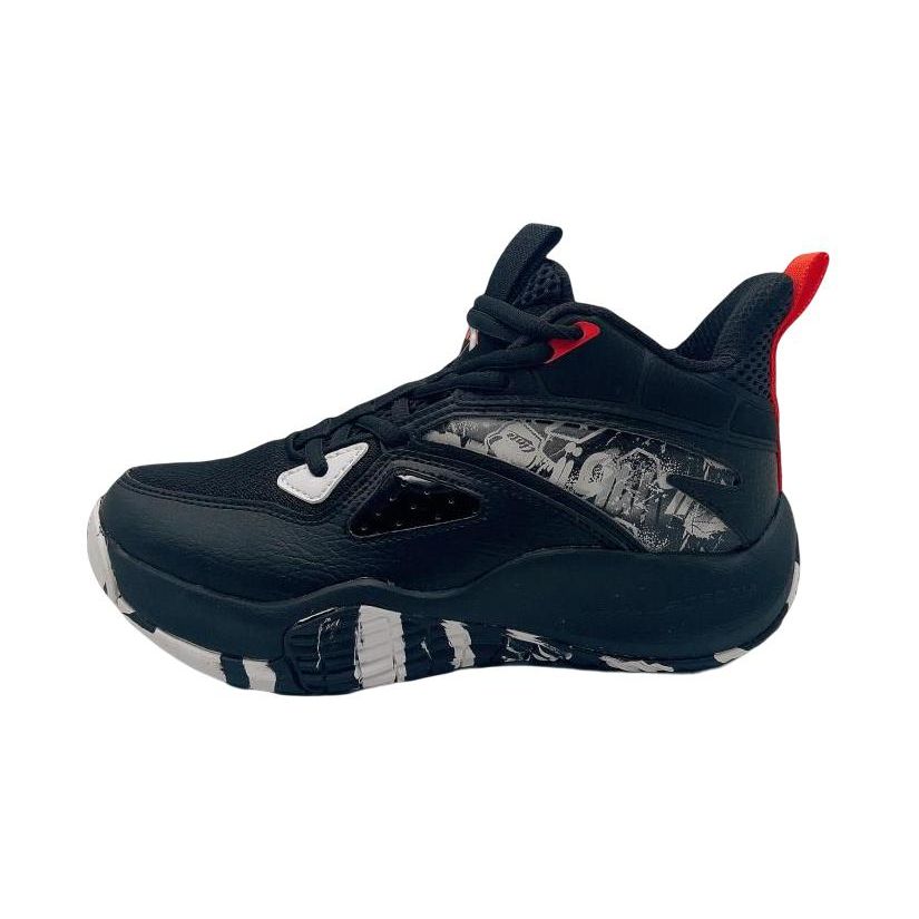 Anta Shock Absorbing Wear Resistant Non Slip Mid Top Basketball Shoes Kids Sneakers Black Red 312311133-2