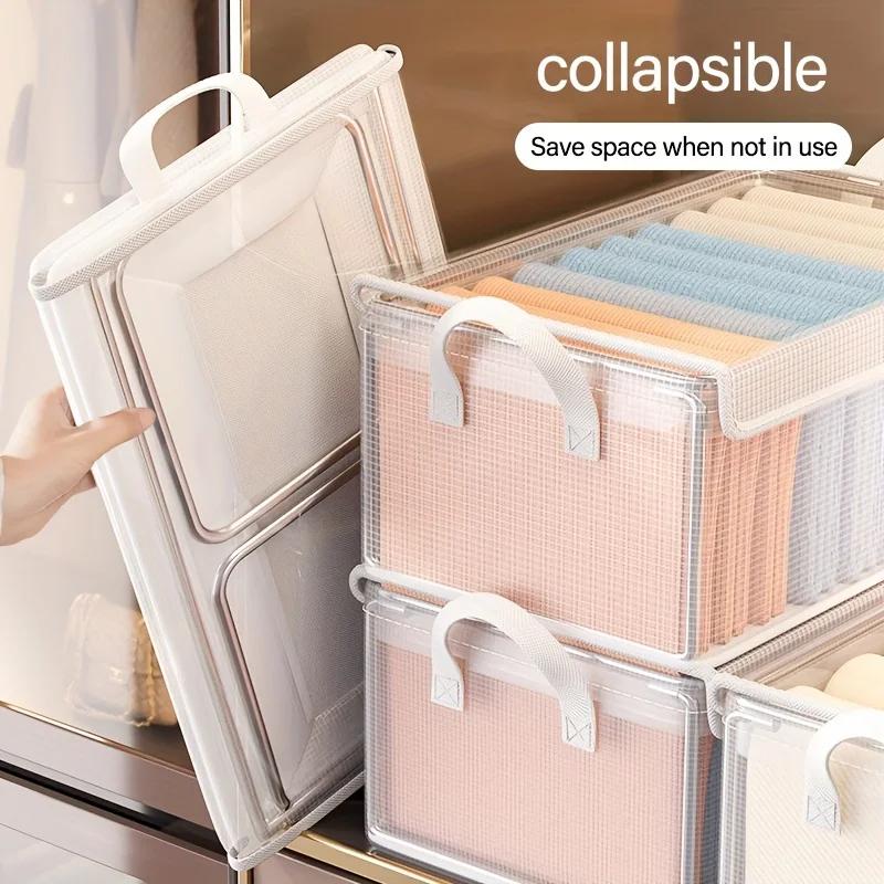 Extra Large Foldable PVC Storage Box with Lid - Dustproof Wardrobe Organizer for Clothes & Pants