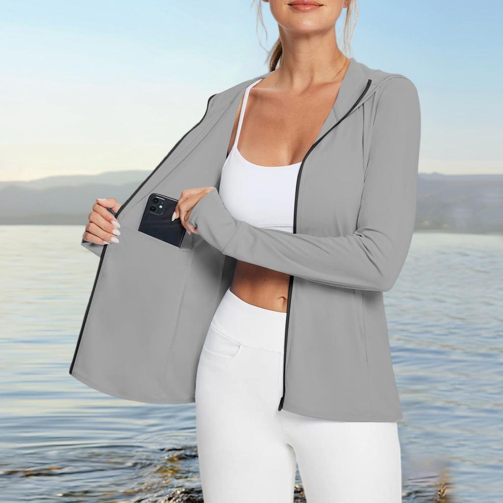 Женская рубашка от солнца Ice Silk Hoodie с длинным рукавом Outdoor Hiking Summer Coat