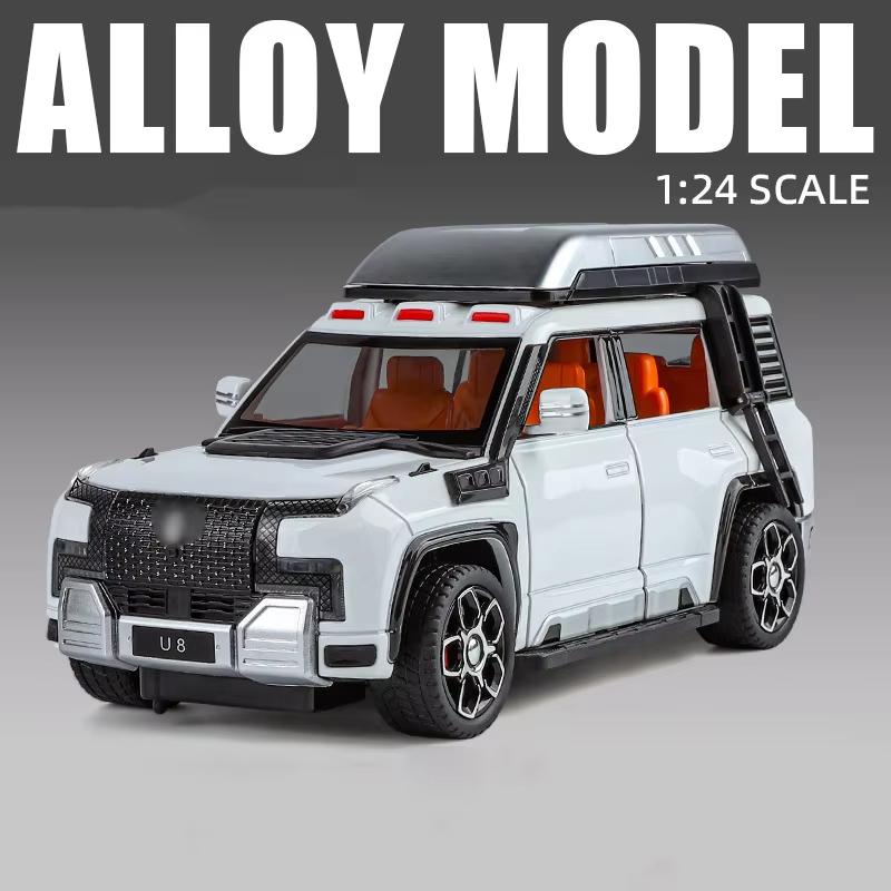 1:24 BYD U8 SUV Off-road Vehicle Alloy Micro Car Die-cast Metal Scale Car Model Sound and Light Children's Toy Boy Collection Ornaments