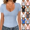 Женская модная облегающая футболка с V-образным вырезом и короткими рукавами