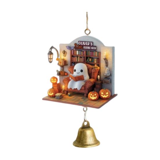 Книга-призрак Хэллоуинское украшение 2D плоский призрак в уголке для чтения подвесное украшение с колокольчиком подвеска на окно колокольчик ветра для декора дома