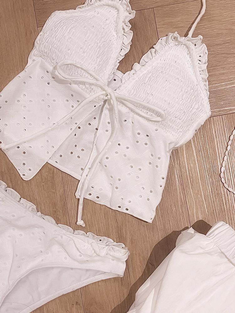 Белое бикини халтер на шнуровке с высокой талией - Сексуальный купальник для пляжного отдыха