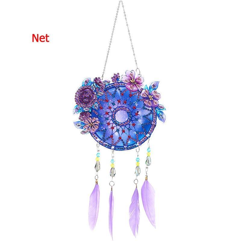 1 шт. DIY Алмазная картина 5D DIY Точечная дрель Алмазная картина Колокольчик ветра, Двусторонняя картина Украшения с подвеской из перьев для украшения сада