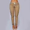 Women's Solid Color Casual Elastic Waist String Side Pocket Pencil Pants