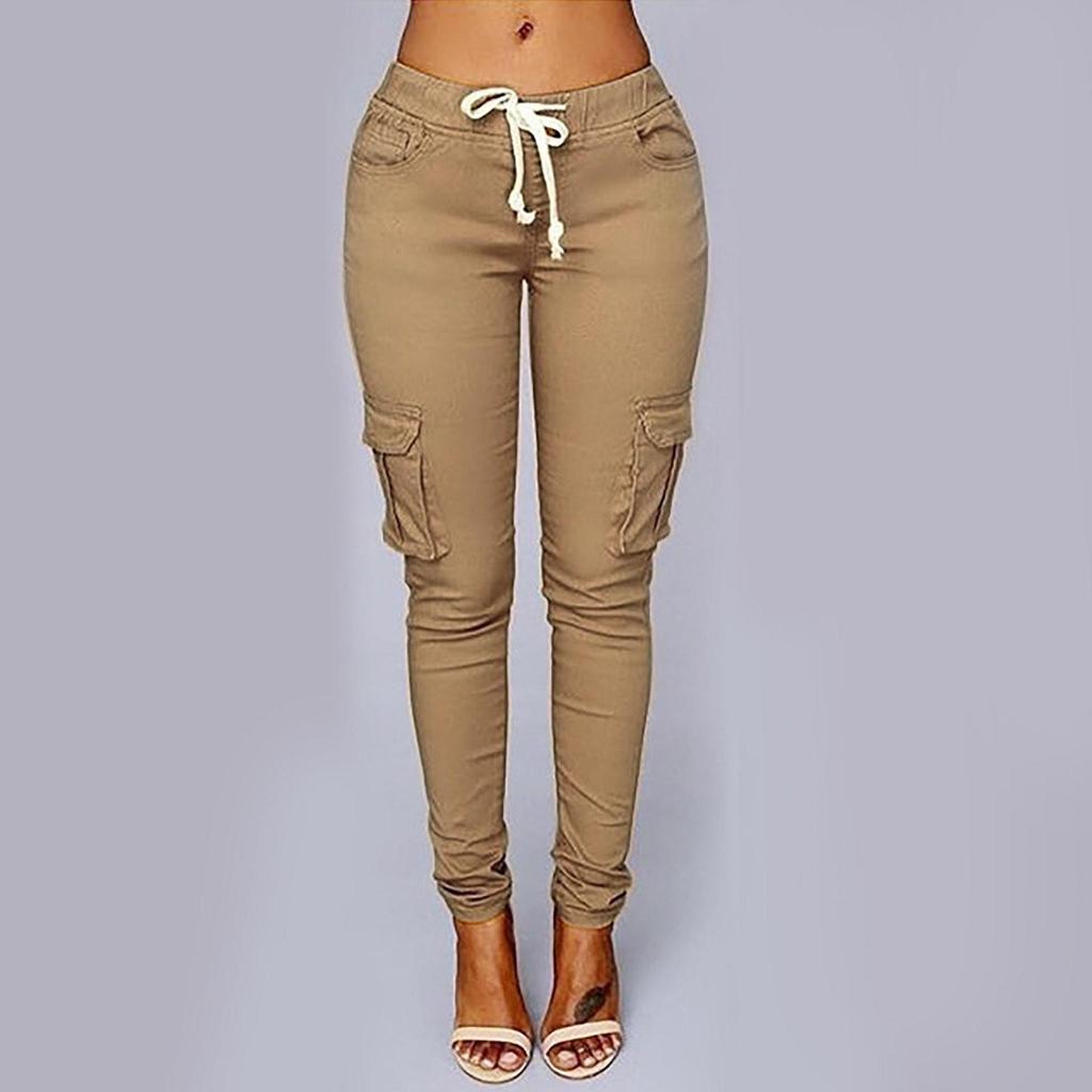 Women's Solid Color Casual Elastic Waist String Side Pocket Pencil Pants