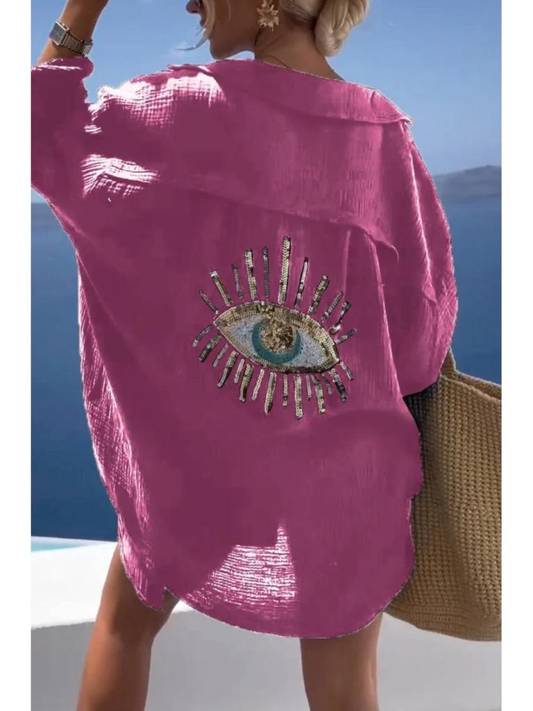 Женская повседневная хлопково-льняная рубашка с длинным рукавом и отложным воротником, весна/лето 2024