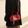 Red Bridal Wedding Bag Niche Design Bowling Bag Women's 2025 New Retro Handbag Bag Boston Bag
