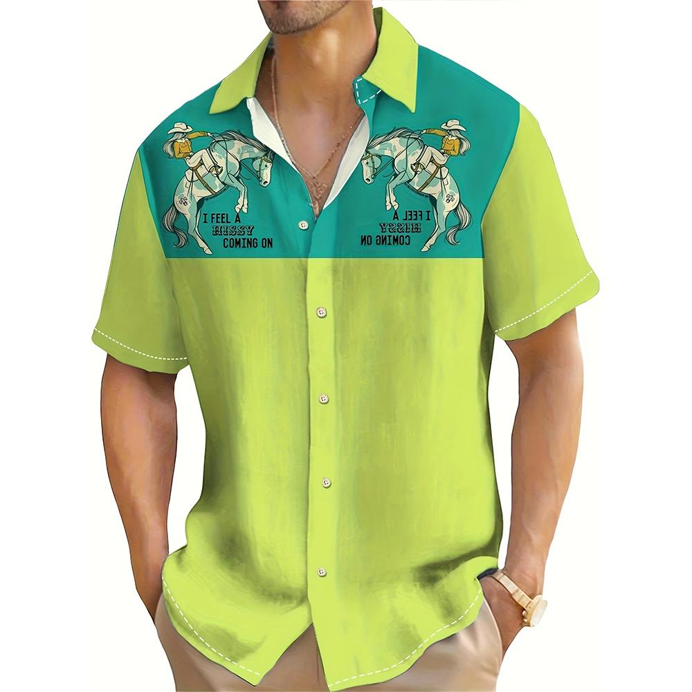 Летняя мода Мужские повседневные рубашки с коротким рукавом Мужские рубашки с принтом в ковбойском стиле Хип-хоп-тренд Большие мужские футболки