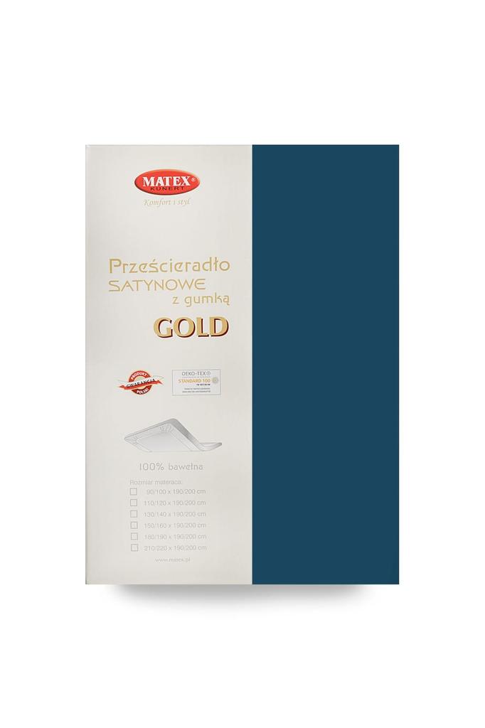 Prześcieradło satynowe z gumą gold 150/160x190/200x25 odcienie niebieskiego