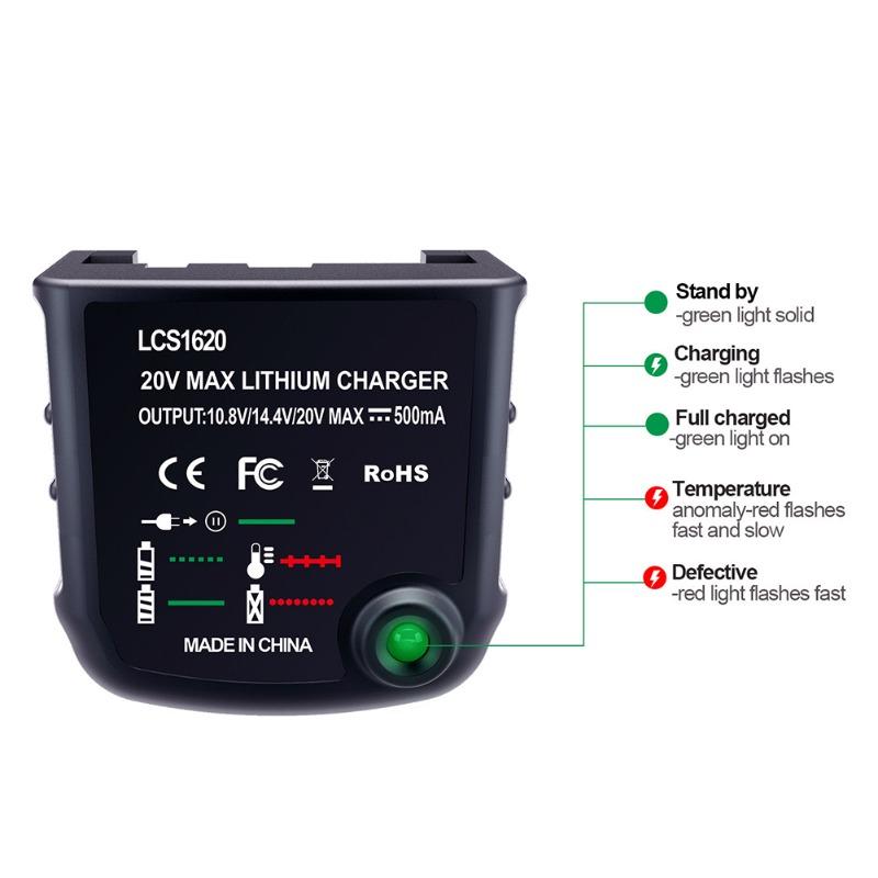 Зарядное устройство 20 В с литиевой батареей, совместимое с For Black&Decker 20V LBXR2020-OPE, LB2X3020-OPE, с вилкой US/EU/UK/AU