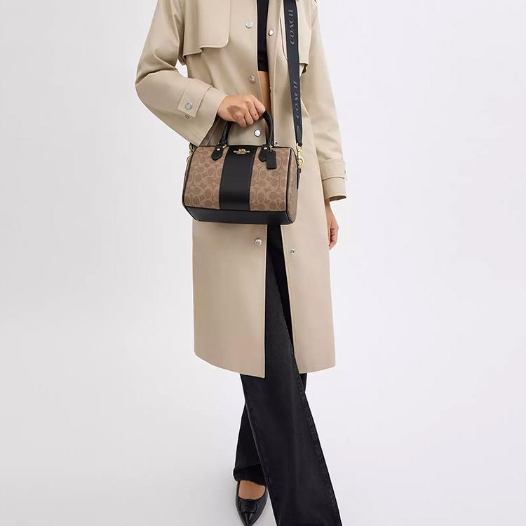 Coach Rowan 25 Metal Logo Zipper Closure Coated Canvas Shoulder Crossbody Tote Bag Medium Women handbags Brown Black CW376-IMQRX