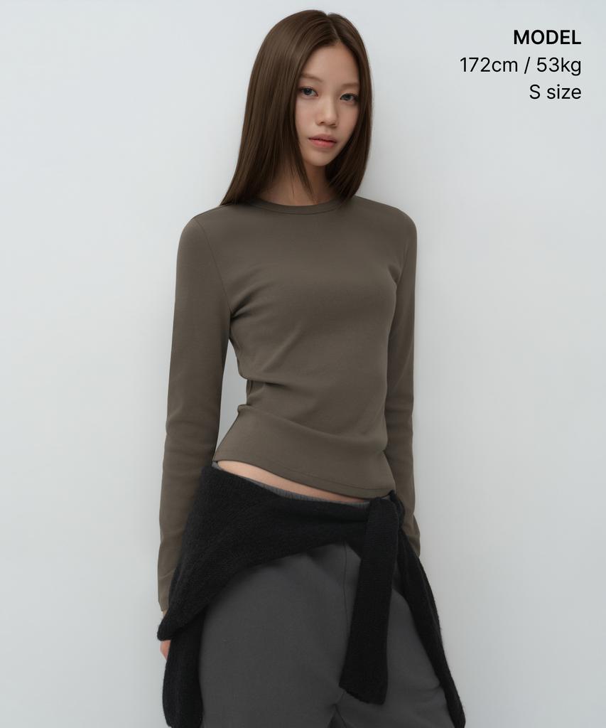 MUSINSA STANDARD WOMAN Women'S Slim Crew Neck Long Sleeve T-Shirt [Mocha Brown]