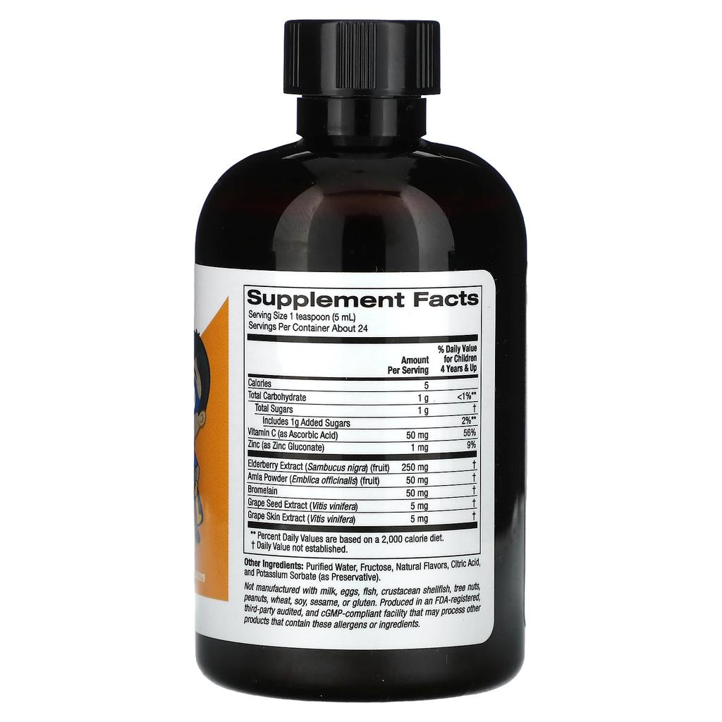Liquid Allergy Relief, Elderberry Extract, Vitamin C, Amla Powder, Bromelain, Children's, Alcohol Free, Grape Flavor, 118 Ml (4 Fl Oz)