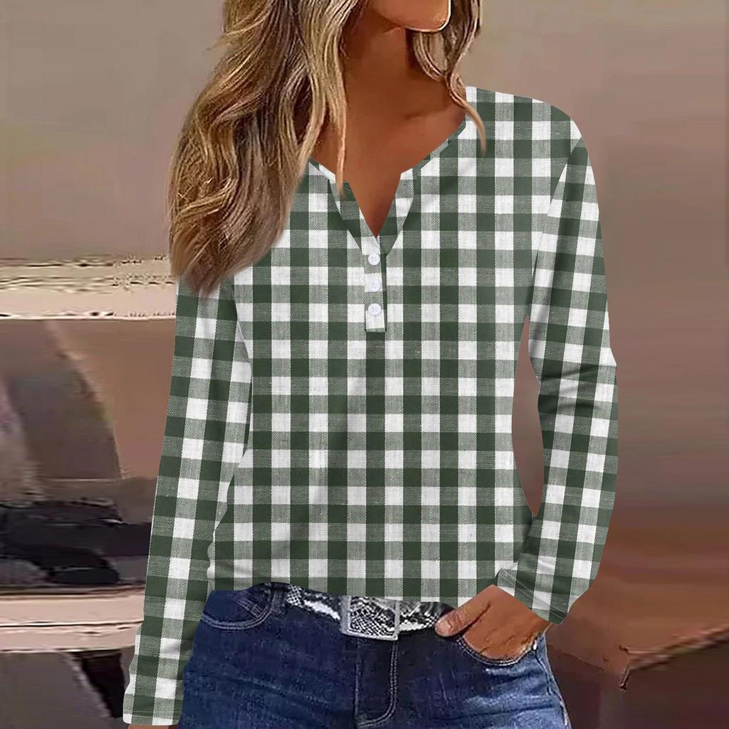 Women's T Shirt Tee Button Long Sleeve Daily Weekend Fashion Basic V- Neck Regular Top