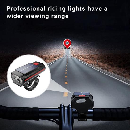 Universal Bike Front Light with Horn Multi-Functional Solar-Powered High Brightness Long-Range Illumination Bicycle Light