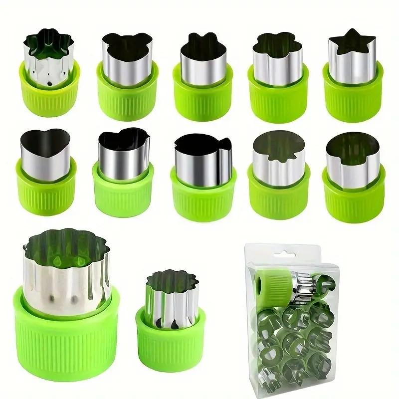 12pcs/set Vegetable Fruit Cutter Stainless Steel Flowers Cartoon Shape Mold Cake Biscuit Cutting Mold Kitchen Cookie Cutter Tool