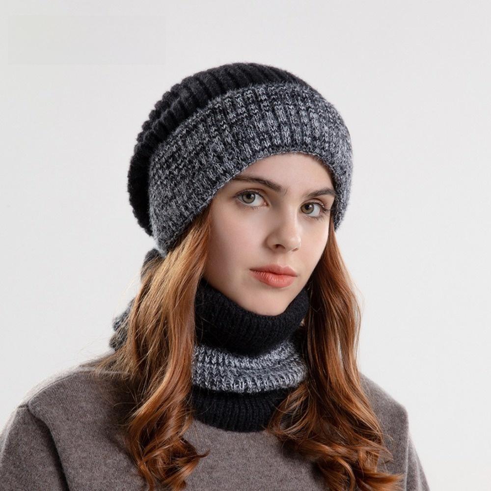 Soft Winter Beanie Hat Scarf Set Thicken Warm Wool Hat Neck Warmer Thermal Knit Cap Cold Weather