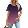 Women's Fashionable Casual Pleated Round Neck Gradient Printed Short Sleeved T-shirt Top