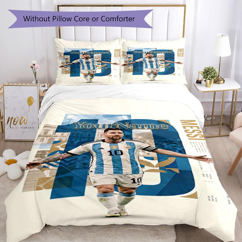 Messi Personalized Name Custom Bedding Design for Decorate room Wrinkle Resistant Custom Room Decor Perfect Gift for Valentine’s Wedding Birthday