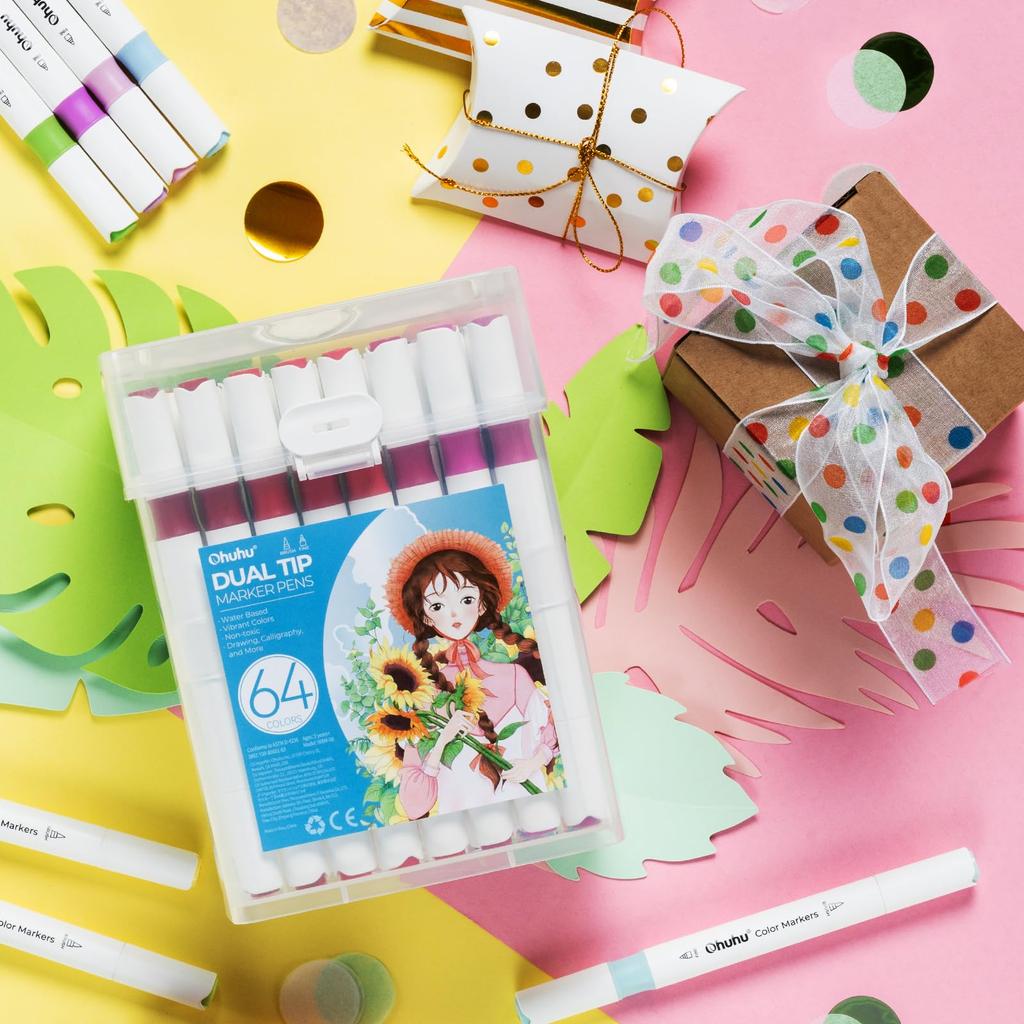 Ohuhu Brush Fine Art Marker 63 64 Illustration Brush Watercolor Picture Coloring Beginner Set Water-Based Markers, Type, Point, Pens, Colors, Pieces,