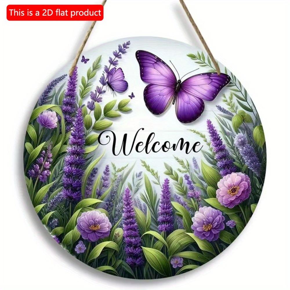 Vintage Welcome Flower Plant Sign, Round Wooden Wreath Sign for Home Room Farmhouse Porch Bar Cafe Wall Decor, Gift for Friends