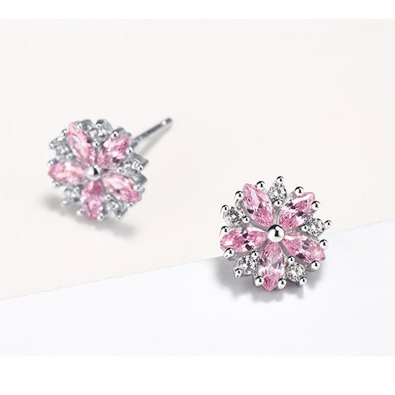 Sace Gems Copper Alloy Cherry Blossom Earrings Female Fashion Pink Crystal Earrings Simple and Sweet Ornaments