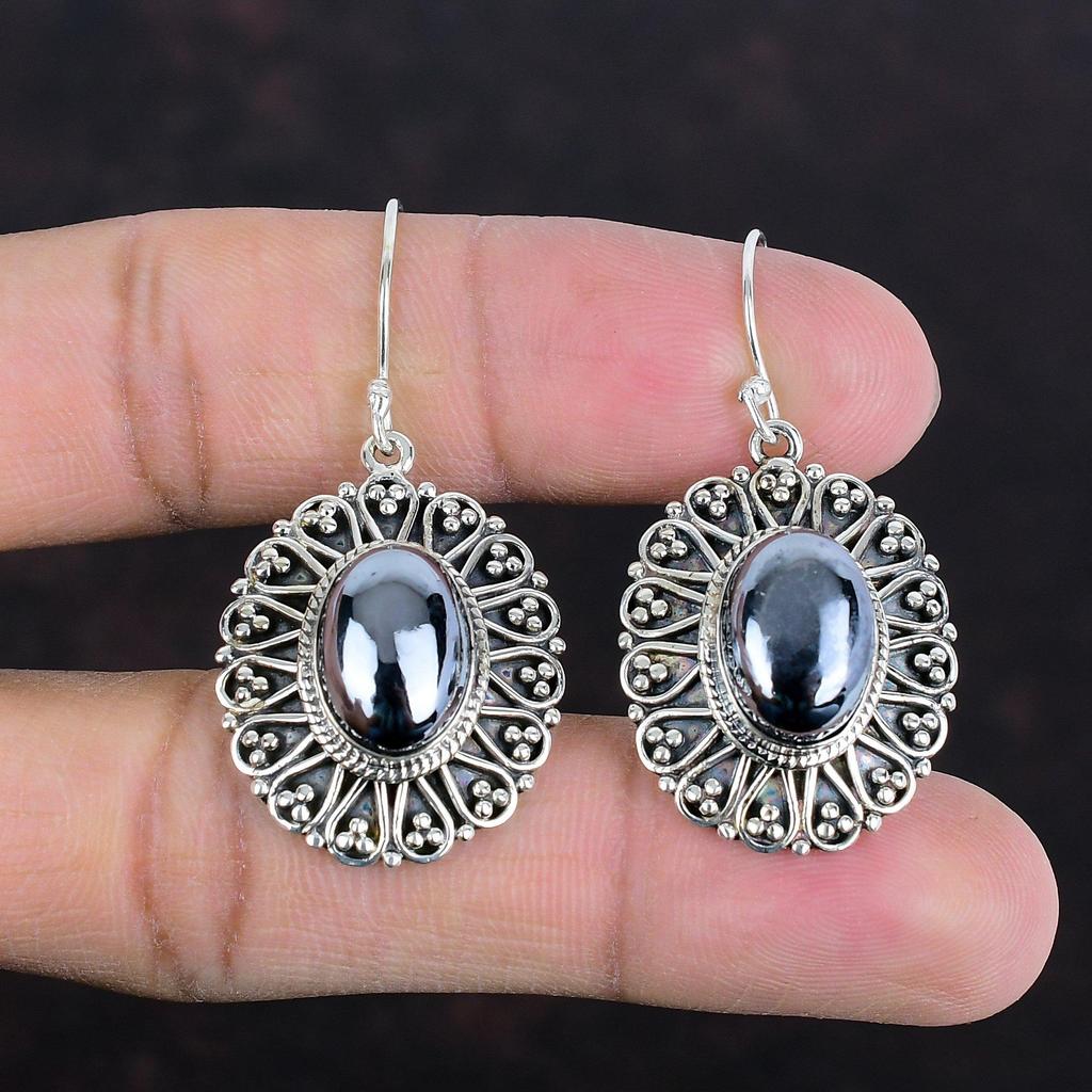 Серьги из шунгита, натуральные драгоценные камни, серьги из стерлингового серебра 925 пробы, дизайнерские ювелирные изделия, серьги ручной работы, винтажные серьги-подвески, подарки для нее