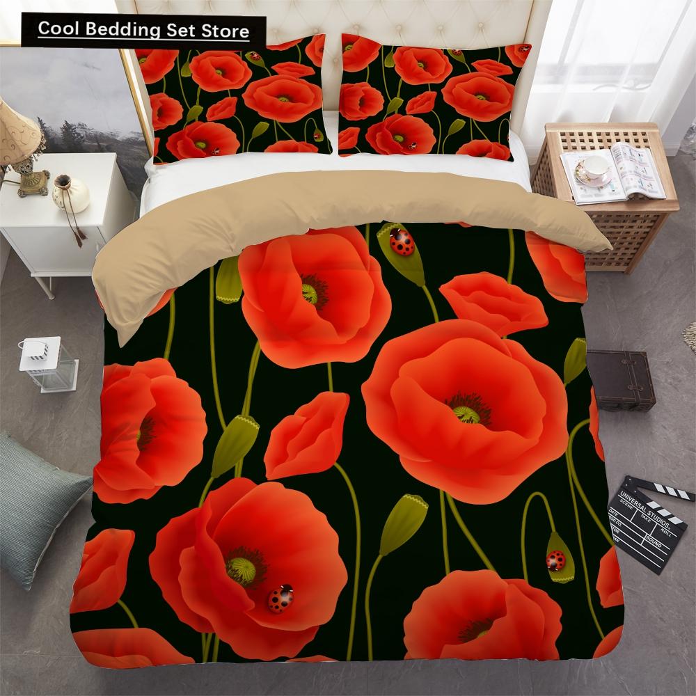 Пододеяльник Golden Red Rose King Queen Романтический комплект постельного белья с цветочным принтом Цветы ко Дню святого Валентина Пододеяльник из полиэстера