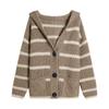 Ретро мода полосатый капюшон короткий свитер куртка женская осень и зима новый свободный вязаный кардиган внешний топ
