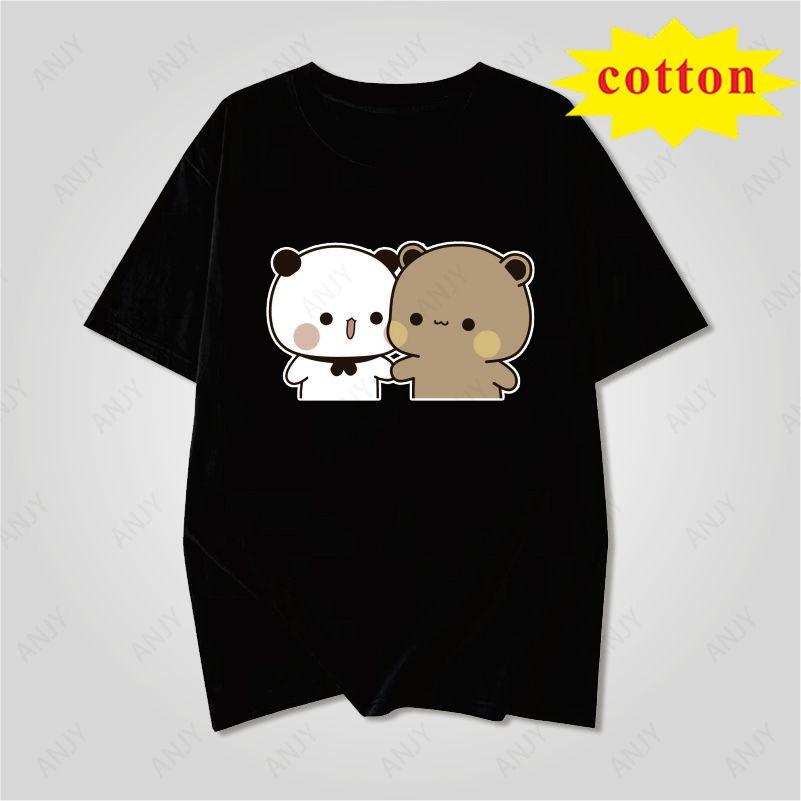 Japanese Soft Cute Animal Tshirt Cute Panda Bear Feeding Cat Pattern Loose Round Neck Top