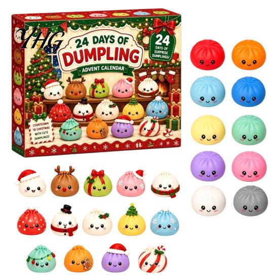 Stocking Stuffers for Kids 2026 Christmas Squeeze Toy Advent Calendar, 24-Day Dumpling Bun Fidget Anxiety Relief Toys Countdown Box, Soft TPR