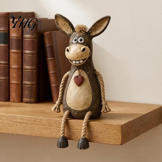 Stable Resin Craft Ornament Donkey Shelf Sitter Figurine, Dangling Leg Farm Animal Statue, Rustic Unique Housewarming Gift Country Table Edge
