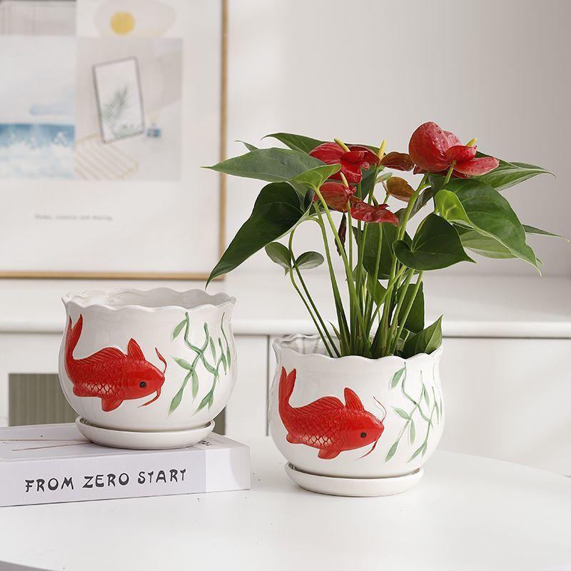 Creative Pattern Ceramic Flower Pot with Tray