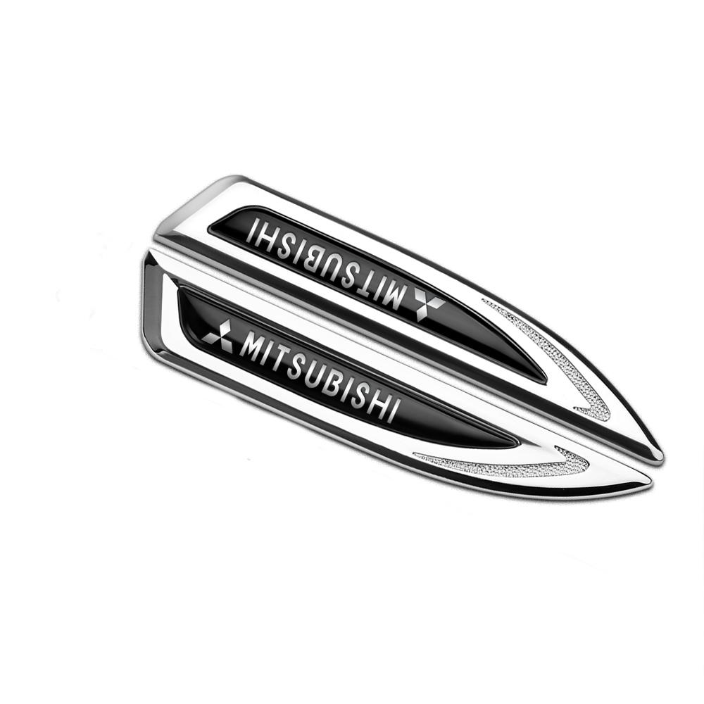 nlvc3 2Pcs 3D Metal Car Side Fender Rear Trunk Emblem Badge Sticker Decal For Mitsubishi Pajero Outlander ASX Lancer Ralliart Galant