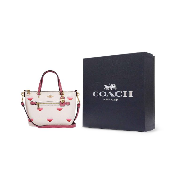 Coach Галерея 20 Сумка-тоут с принтом в виде градиентного сердца, на молнии, из кожи с фактурой гальки, Сумка на плечо, Сумка через плечо, Маленькие женские сумки, Белый CA793-IMCAH