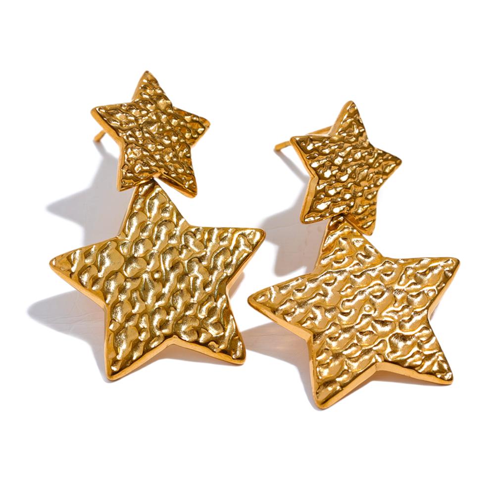 Yhpup New Stainless Steel Pentagram Star Dangle Earrings Bijoux Women Simple Metal Rust Proof Trendy Daily Gold Color Jewelry