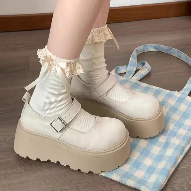 Модная женская обувь 2025 Модные туфли-лодочки на высоком каблуке с ремешком и пряжкой Женские туфли на танкетке Женские Новые туфли с круглым носком на платформе Zapatos