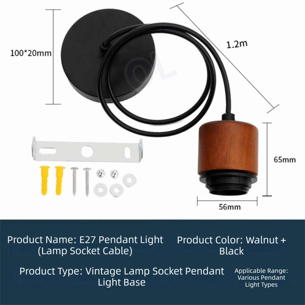 New Solid Wood E27 Lamp Holder Adjustable Wire DIY Accessories Pendant Lamp Screw Socket Hanging Lampshade Base