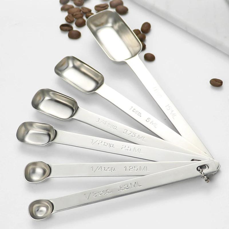 6pcs/set Stainless Steel Measuring Spoons Multipurpose Food-grade Coffee Powder Spice Measure Scoop Kitchen Coffee Accessories