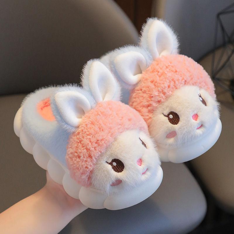 Kawaii Белые тапочки-кролики Babi Shoes Милые зимние тапочки-кролики Детские теплые меховые мокасины для младенцев Тапочки для девочек