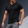 Мужская однотонная повседневная обтягивающая футболка для фитнеса с воротником Генри европейского размера